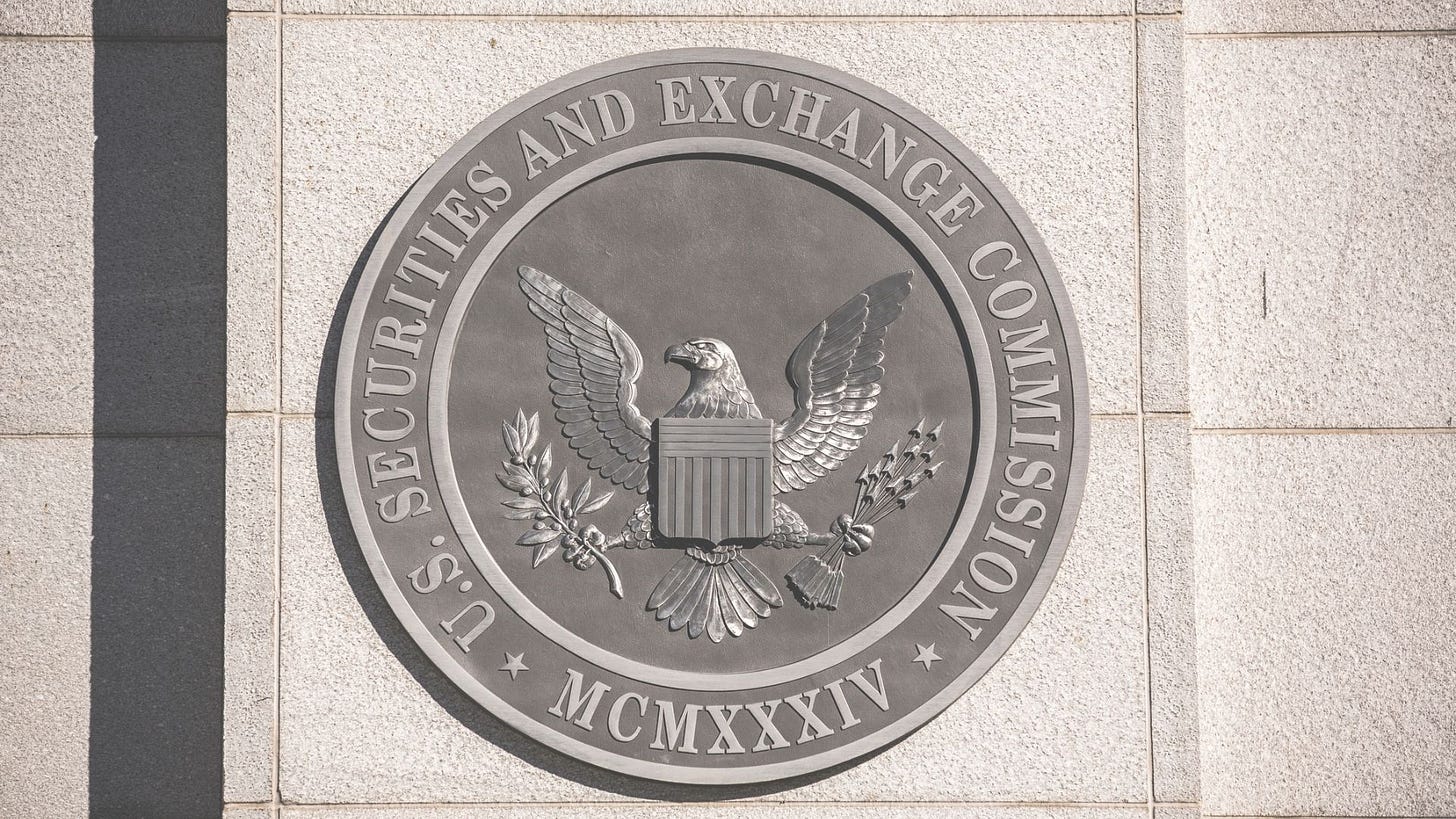 gray US securities and exchange commission emblem on a building