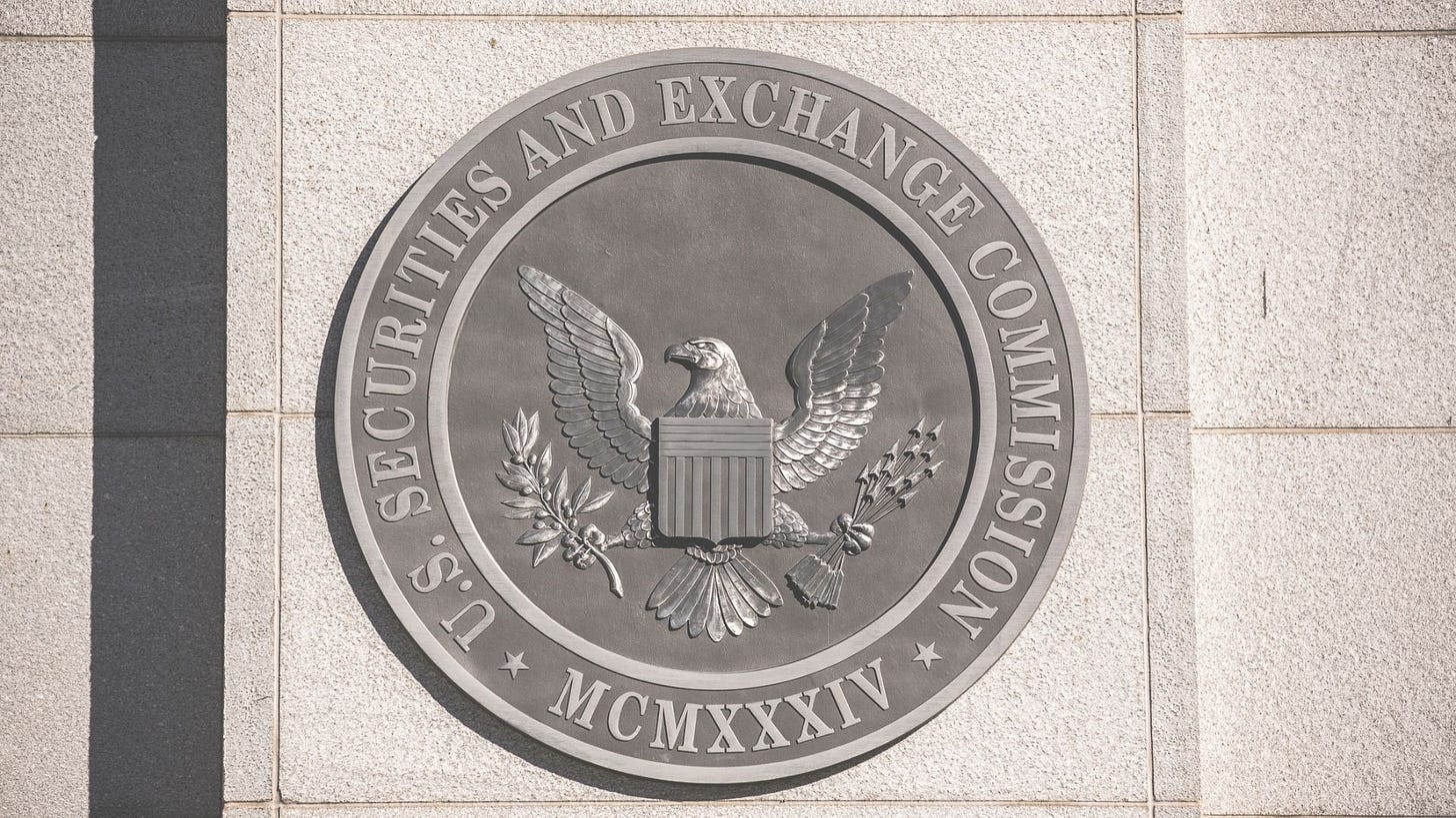 gray US securities and exchange commission emblem on a building