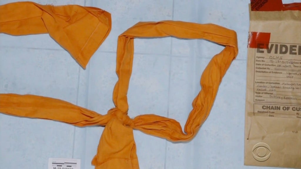 The noose Epstein made to hang himself.