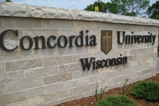 Brick welcome sign: "Concordia University Wisconsin"