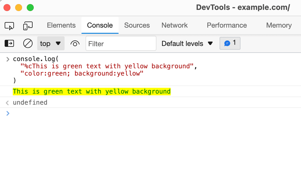 DevTools showing stylised log statements in the console