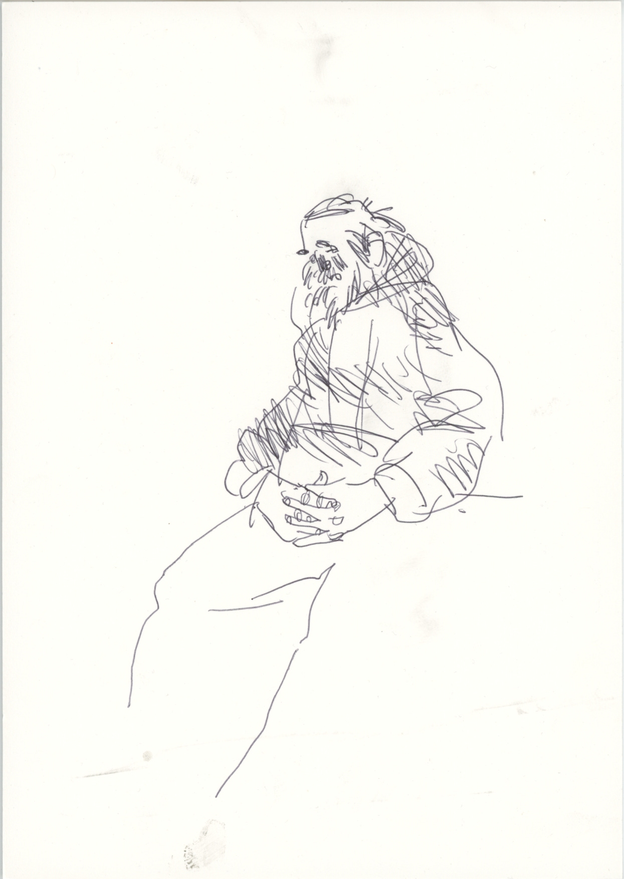 Sketchbook drawing of a man on the street.