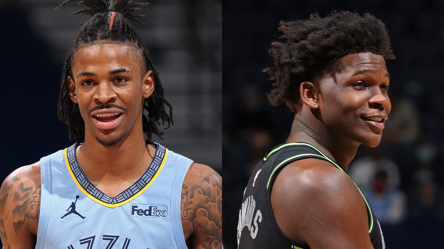 ESPN on Twitter: "Ja Morant and Anthony Edwards lit it up tonight 🍿 Morant  37 Pts 10 Ast 14-25 FG Edwards 42 Pts (career-high) 17-22 FG 8-9 3-Pt FG 7  Ast https://t.co/yzzRCJcvDm" / Twitter