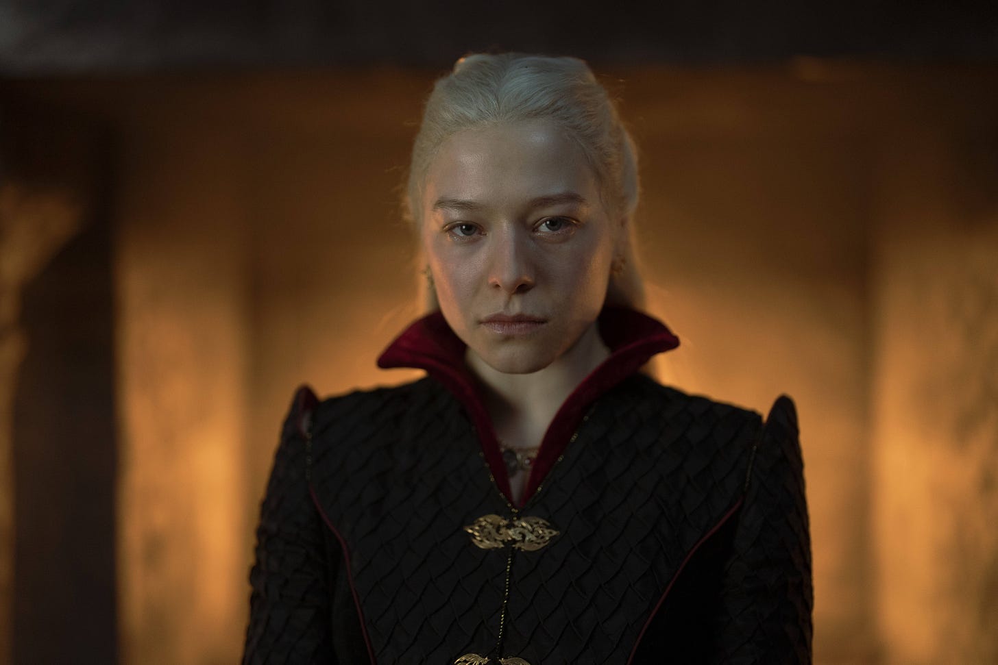 Rhaenyra stares angrily at the camera; war is coming