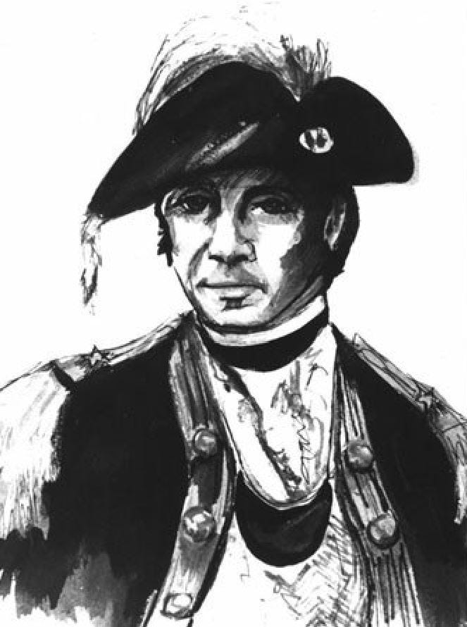Black and white sketch of James Screven.