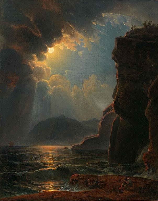 Felsküste im Mondschein (Rocky Coast in Moonlight) by Johann Nepomuk Schödlberger, 1830