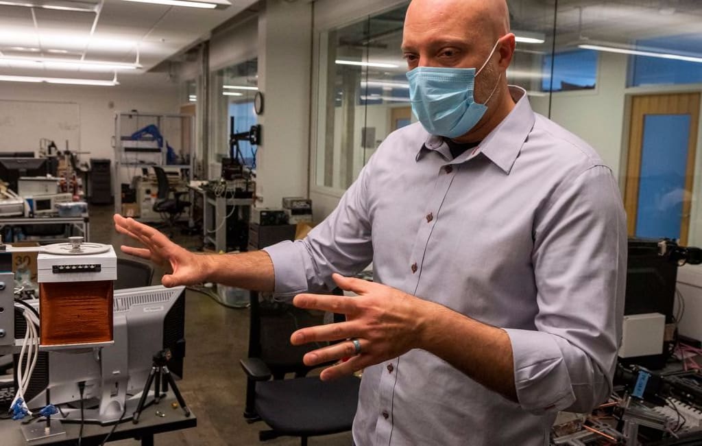 (Rick Egan | The Salt Lake Tribune) University of Utah professor Jake Abbott, talks about a system he has developed, using magnetic waves to manipulate a camera inside a person for surgery, on Friday, Oct. 29, 2021.