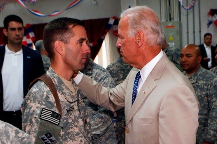 The foundation was started in memory of Biden's son Beau, pictured here with his father in 2009.