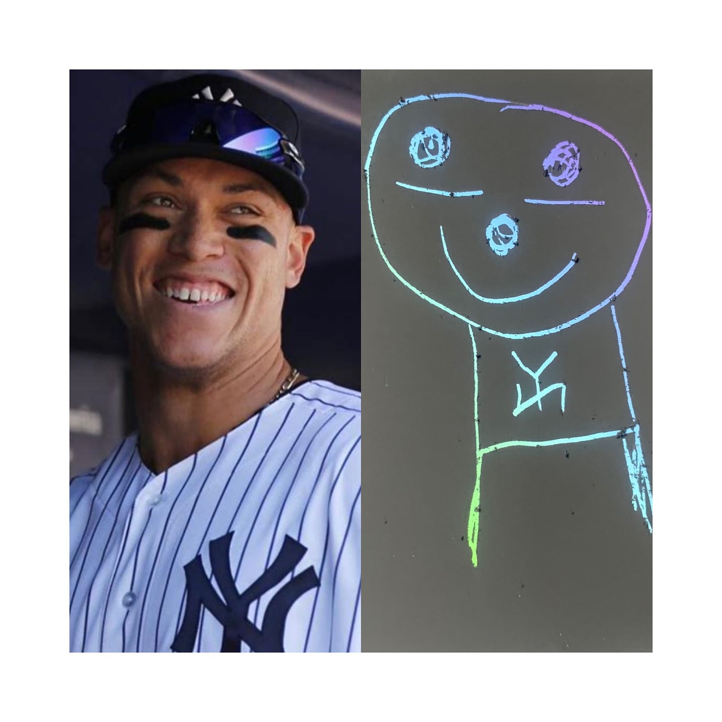 left: aaron Judge, right: a stick drawing of aaron judge