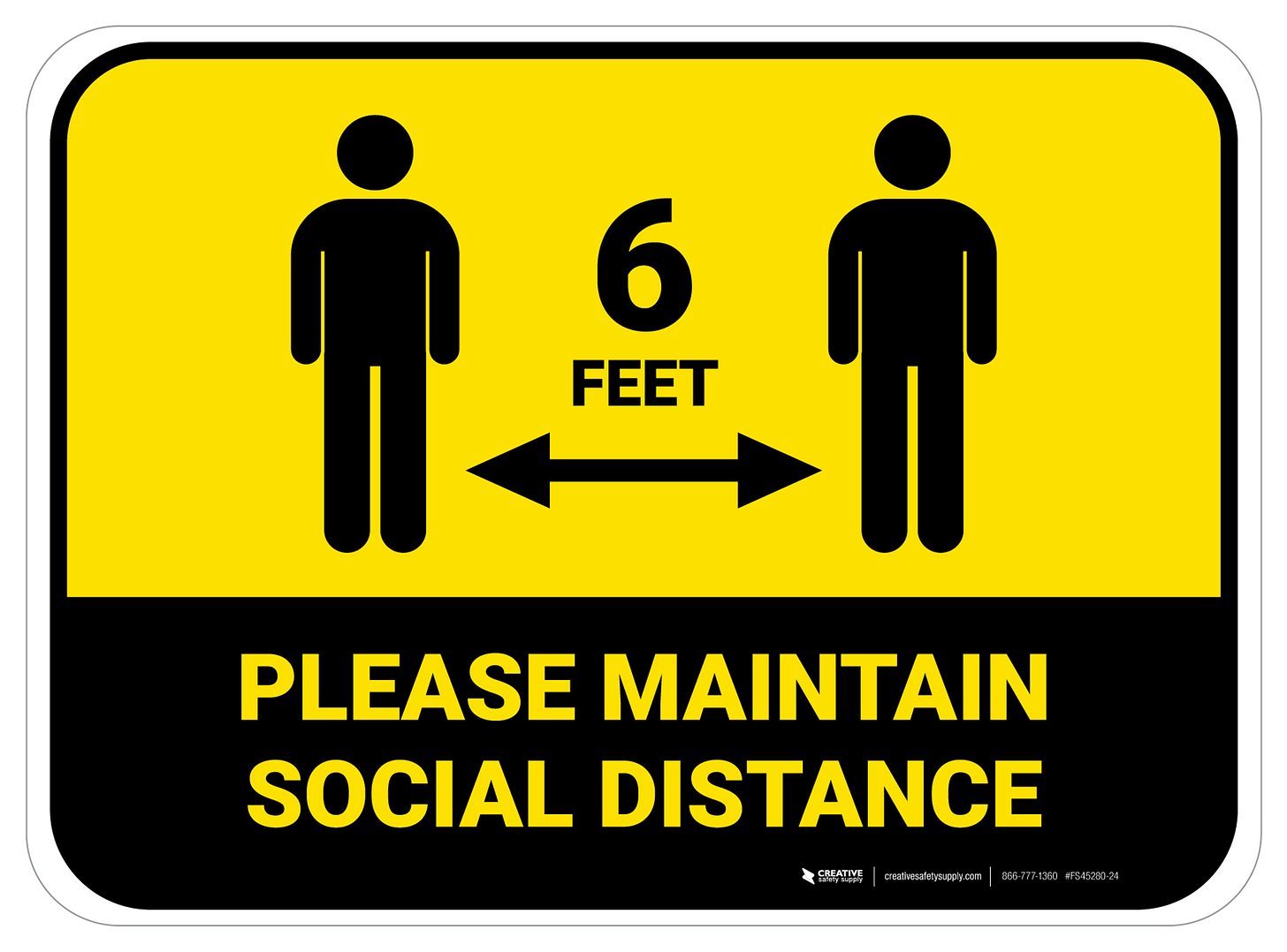 Please Maintain Social Distancing with Icon Yellow Rectangle - Floor Sign | Creative Safety Supply
