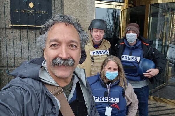 Pierre Zakrzewski, left, worked as a camera operator for Fox News. He was killed on Monday in Ukraine when his vehicle came under fire outside Kyiv.