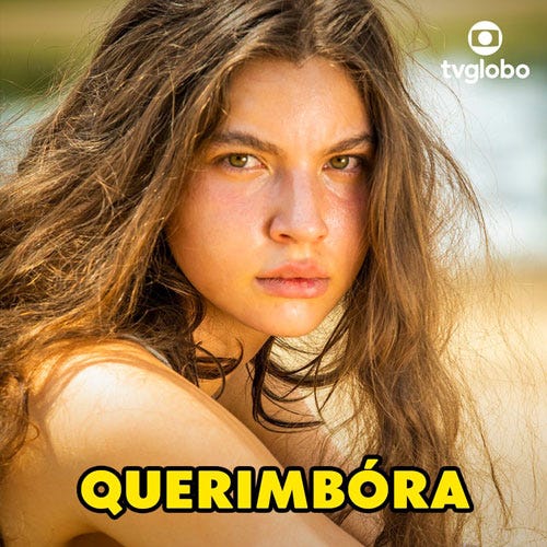 Imagem colorida da personagem Juma Marruá, na nova edição da novela Pantanal, e sua palavra típica na trama: querimbora.