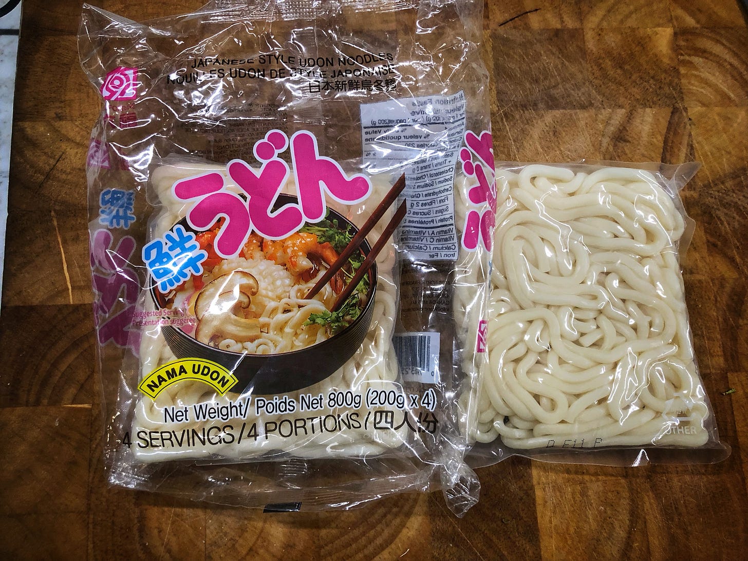 Two packages of pre-cooked, shelf-stable udon