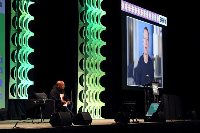 Mark Zuckerberg, via video, speaks at Into the Metaverse: Creators, Commerce and Connection during the 2022 SXSW Conference and Festivals at Austin Convention Center on March 15, 2022 in Austin, Texas.
