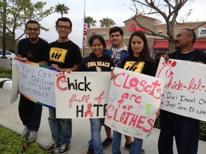 Teens protest Chick-fil-A gay marriage stance at new O.C. branch - Los  Angeles Times