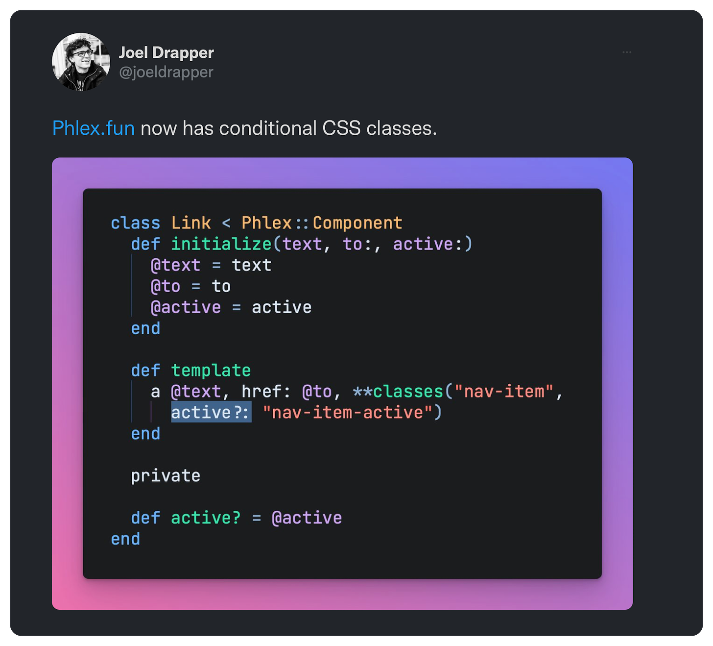 Phlex.fun now has conditional CSS classes. 