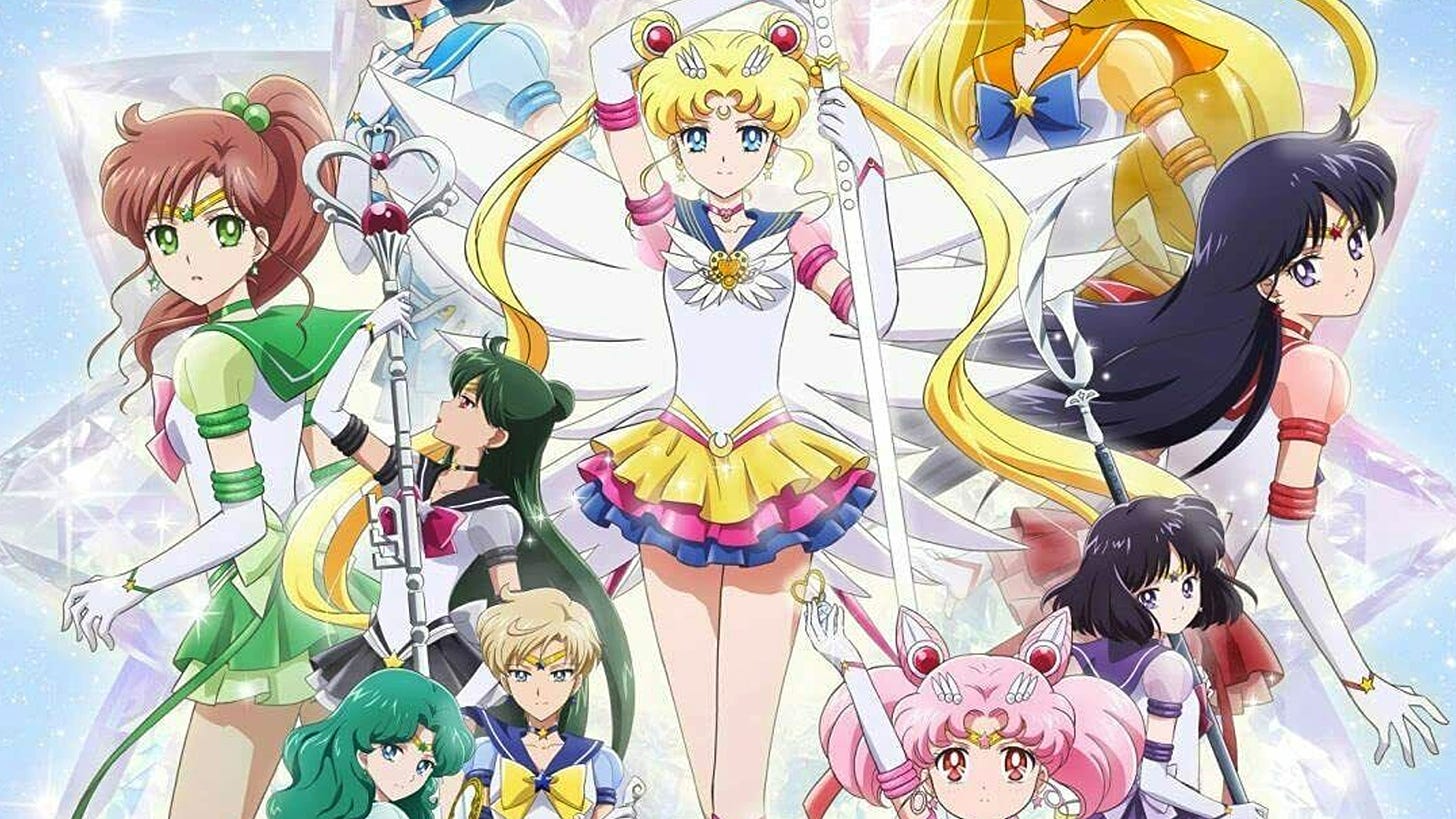 Eternal Sailor Moon, Jupiter, Pluto, Uranus, Neptune, Saturn, Mars, Mini Moon, and Venus on Sailor Moon Eternal Blu-ray cover.