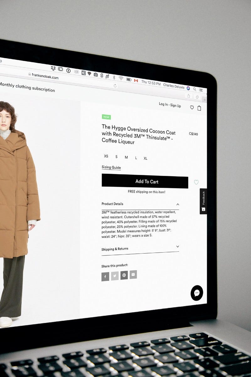 Sales page for a cocoon coat.