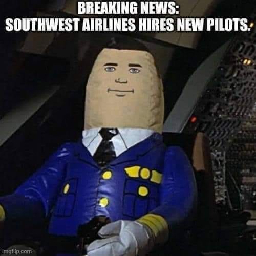 May be an image of 1 person and text that says 'BREAKING NEWS: SOUTHWEST AIRLINES HIRES NEW PILOTS.'
