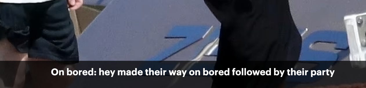 A screenshot of a Daily Mail photo caption that reads: “On bored: hey made their way on bored followed by their party.” A screenshot of a Daily Mail photo caption that reads: “On bored: hey made their way on bored followed by their party.”