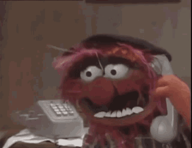 The Muppet Animal slamming down an old school phone