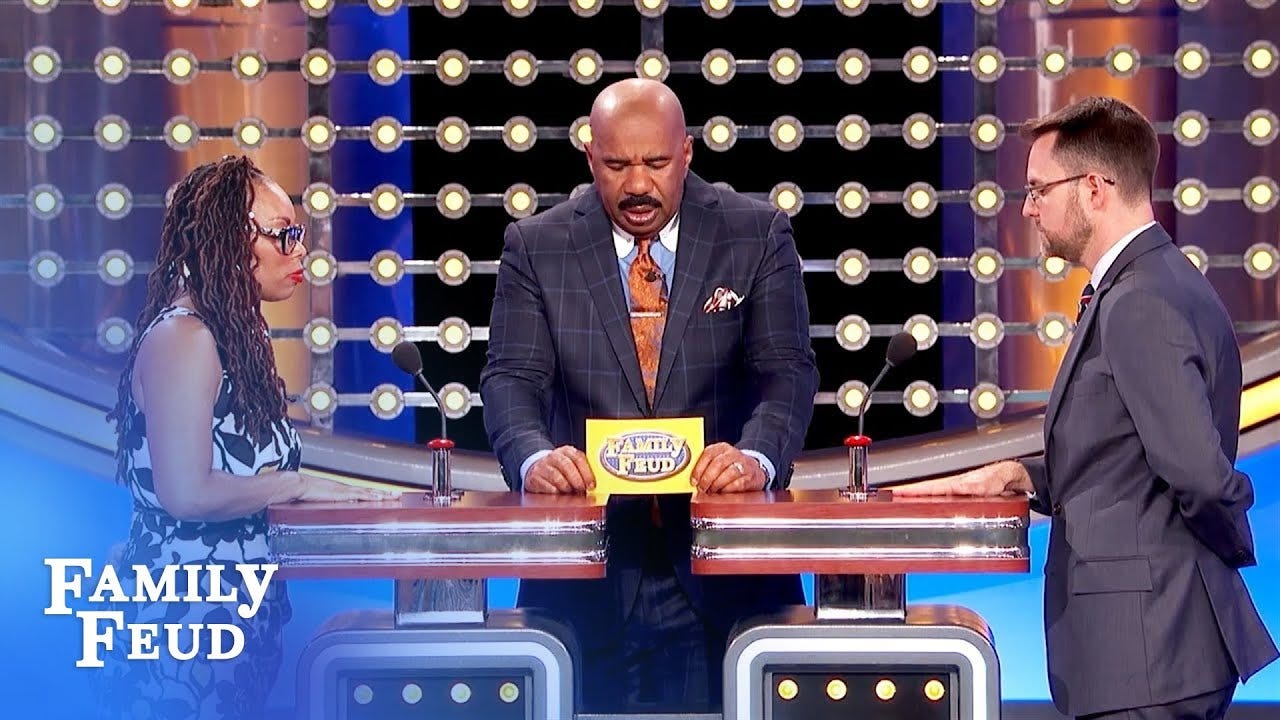Last day at work... Flight attendant did this! | Family Feud - YouTube