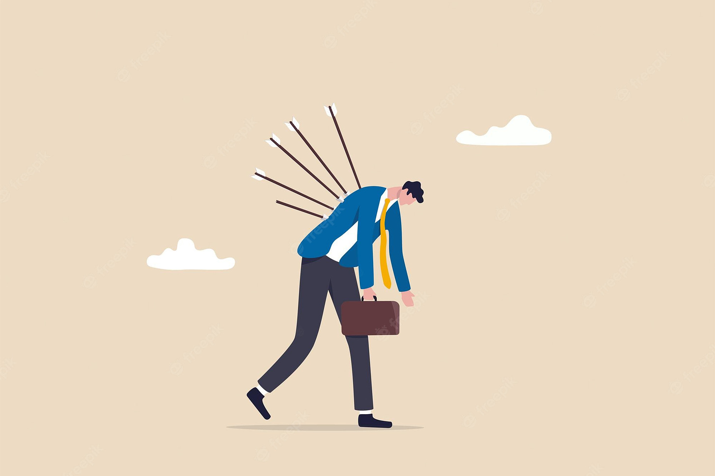 Premium Vector | Victim from business betrayal, pain from failure or  stressed, anxiety and violence by social bullying, overworked problem  concept, depressed exhausted businessman walking with painful bows on his  back
