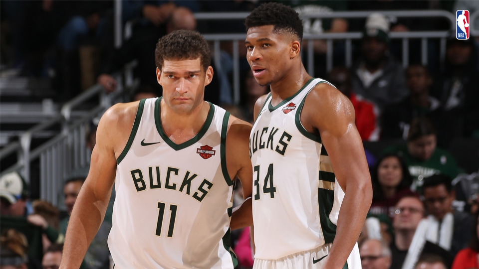 Bucks MVP candidate Giannis Antetokounmpo (Right) and key offseason acquisition Brook Lopez (left)