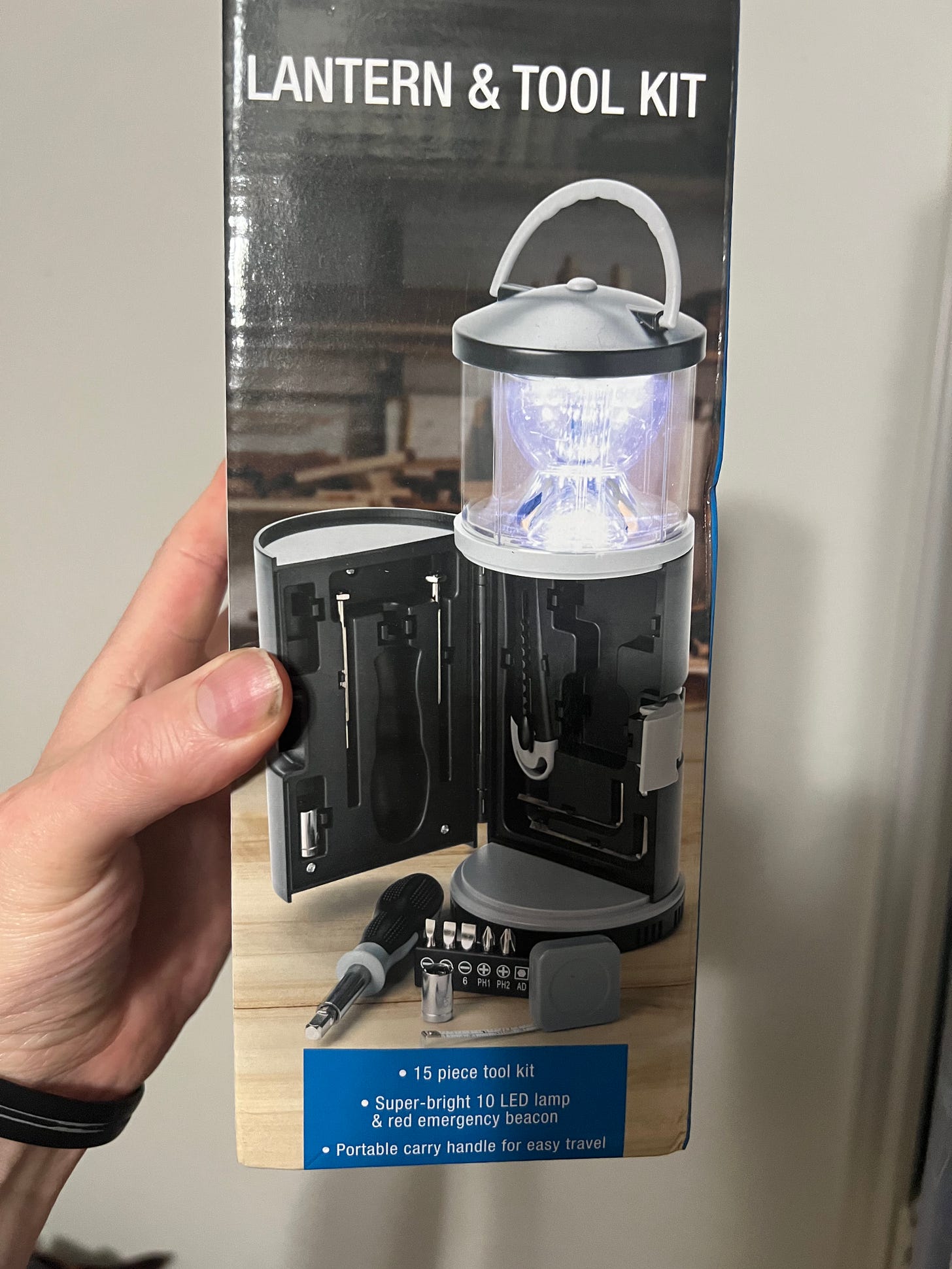 Lantern with toolkit box photo