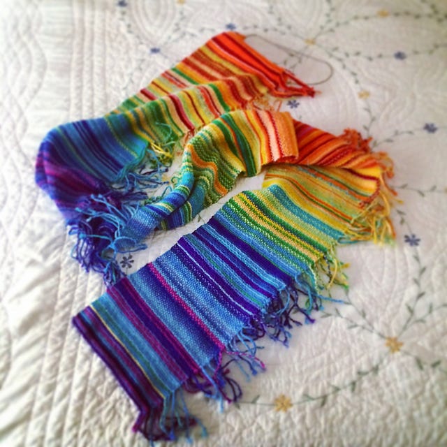 rainbow colored scarf based on global temperature