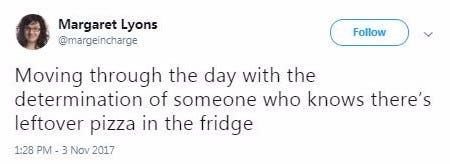 Funny tweet about pizza in the fridge