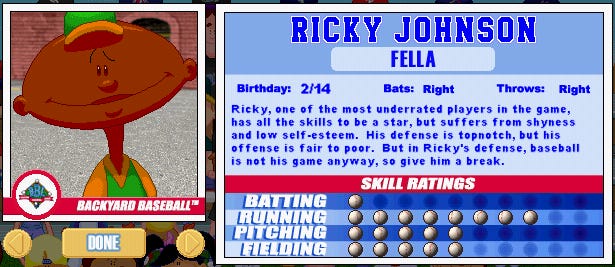 Image result for Ricky Johnson backyard baseball 2001
