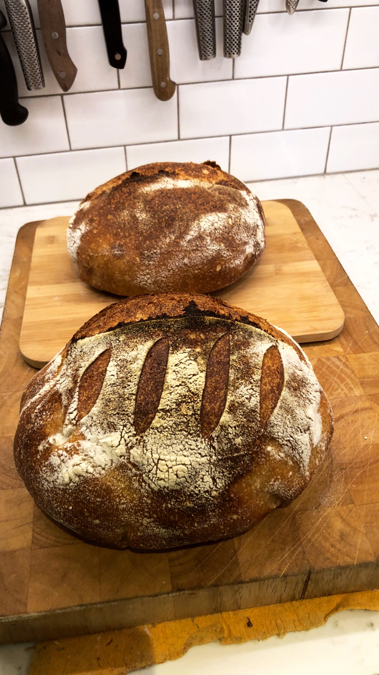 Two loaves of sourdough bread I baked