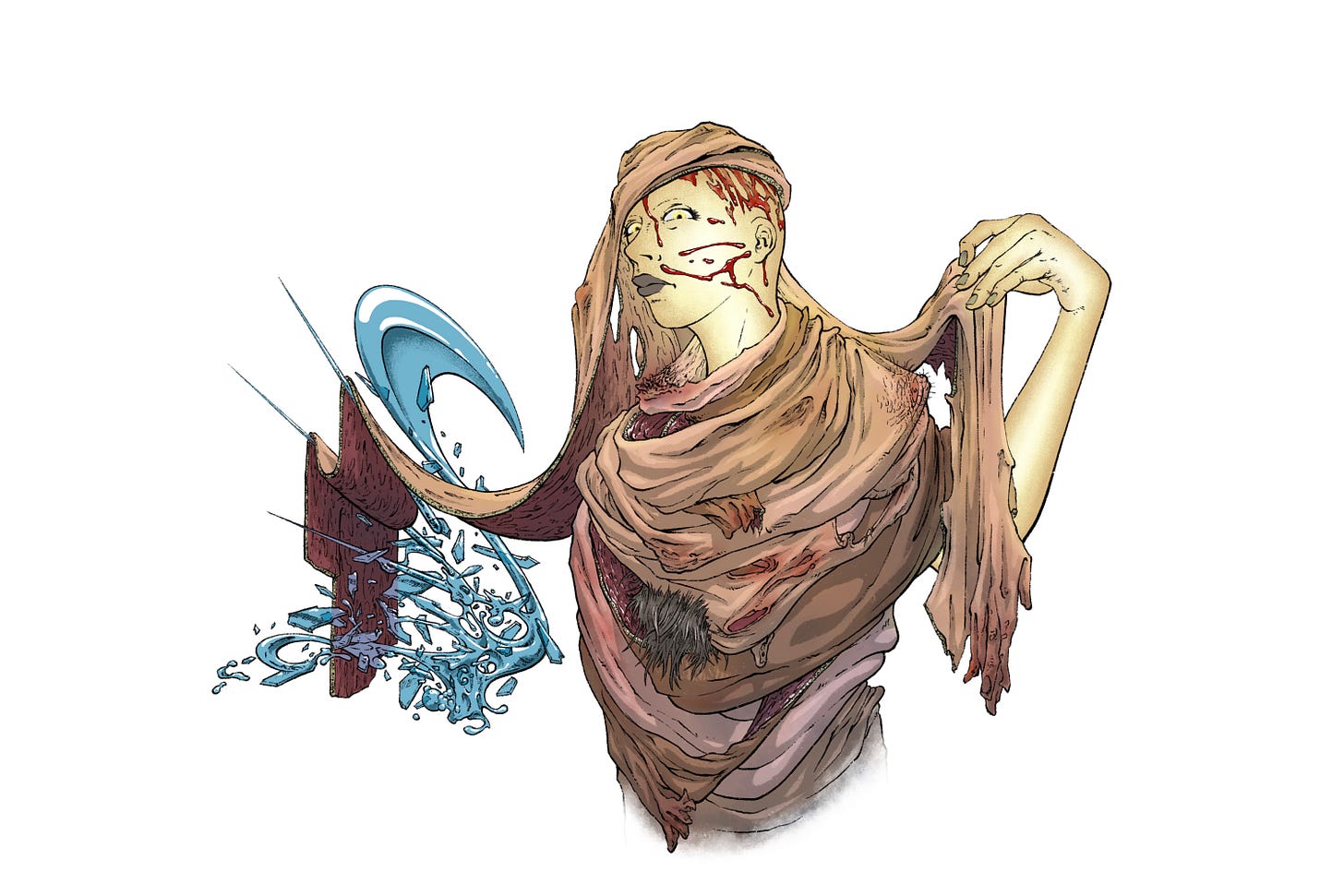 Cerana the Night Fiend, wrapping herself in horse flesh for protection from the elements.