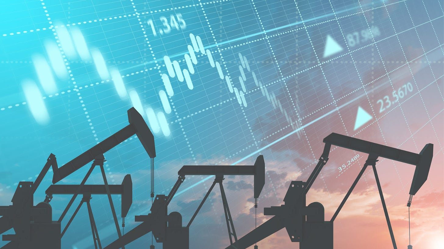 oil rigs with a graph as background