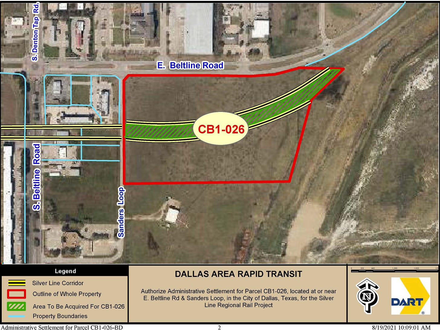An aerial photo of 3.25 acres along Sanders Loop that Coppell ISD is selling to DART