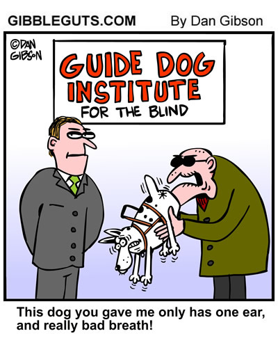Guide dog cartoon. Funny dog cartoons from Gibbleguts.com