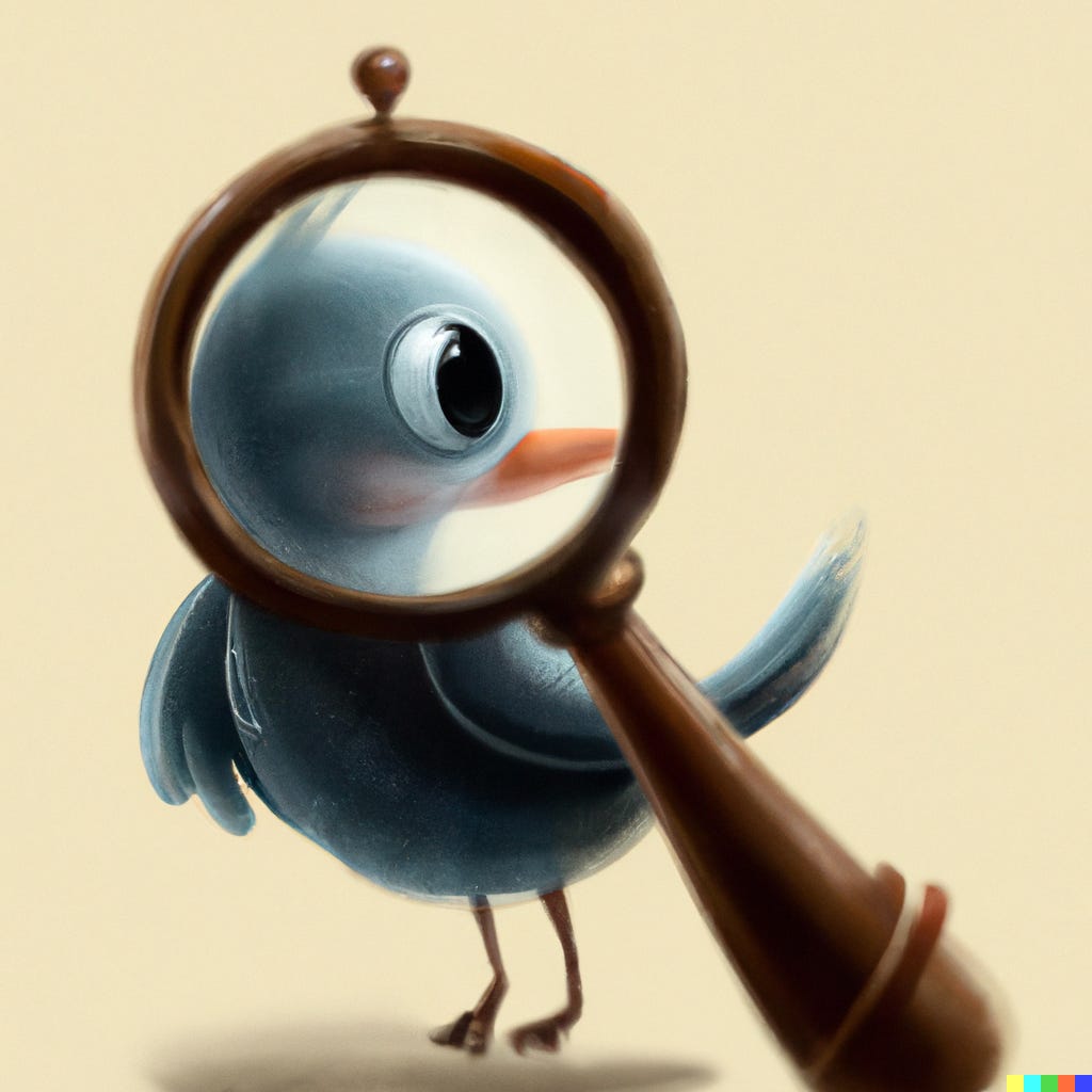 "blue bird under a magnifying glass, digital art," DALL-E