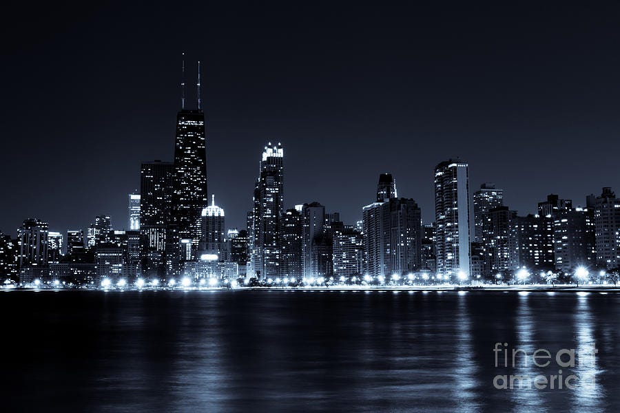 Downtown Chicago City Skyline at Night Photo Photograph by Paul Velgos |  Pixels