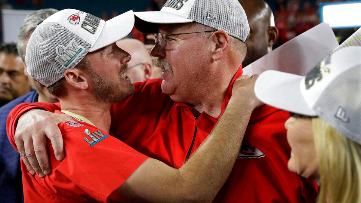 Britt and Andy Reid celebrate their Super Bowl Win