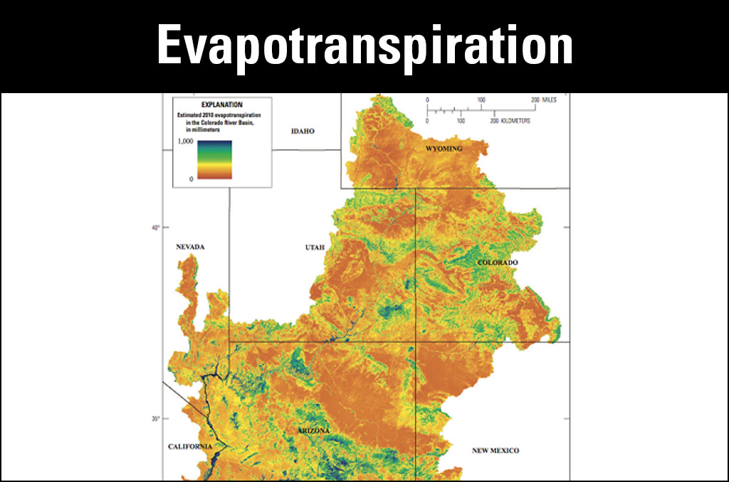 Map of evapotranspiration in the Colorado River Basin for the evapotranspiration section of the National Water Census website