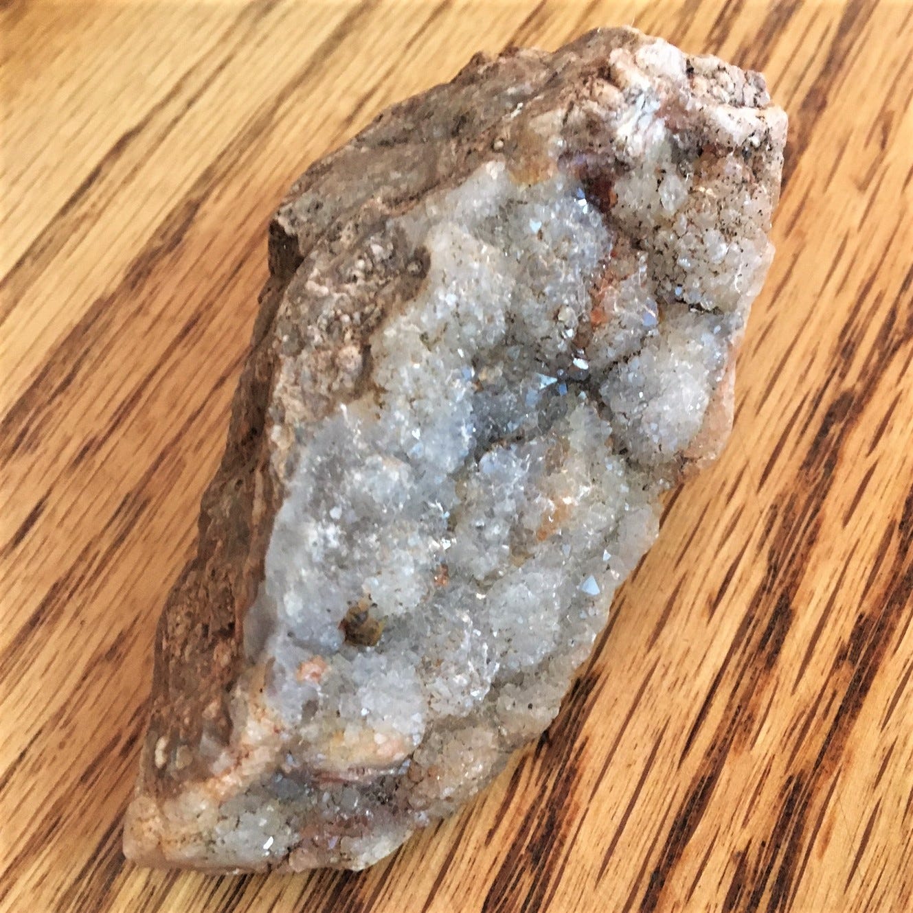 A closeup of a chunk of smoky quartz on a table