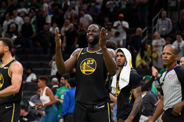 Draymond Green of the Golden State Warriors looks on after Game Four of the 2022 NBA Finals against the Boston Celtics on June 10, 2022 at TD Garden...