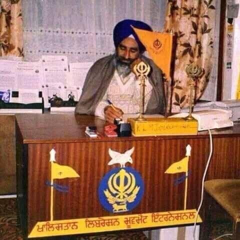 Shaheed Bhai Jaswant Singh Khalra at the desk of the Khalistan Liberation Movement International, an organisation he founded to work for Sikh justice.