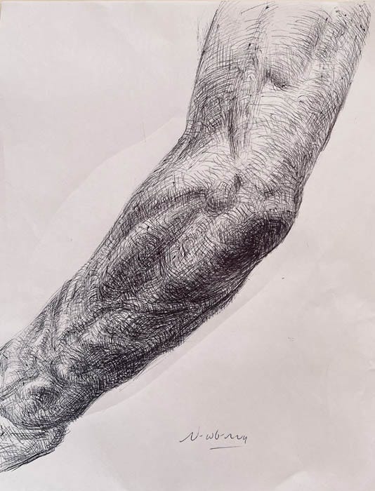 Newberry, Forearm Study 2, 2021, ink, 10x8"