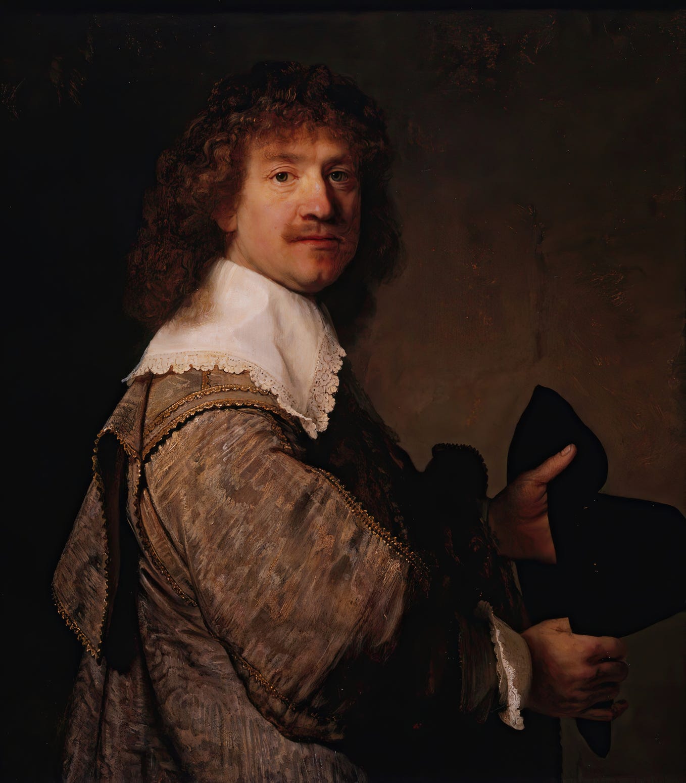 Portrait of a Man Holding a Black Hat (ca. 1637) by Rembrandt van Rijn