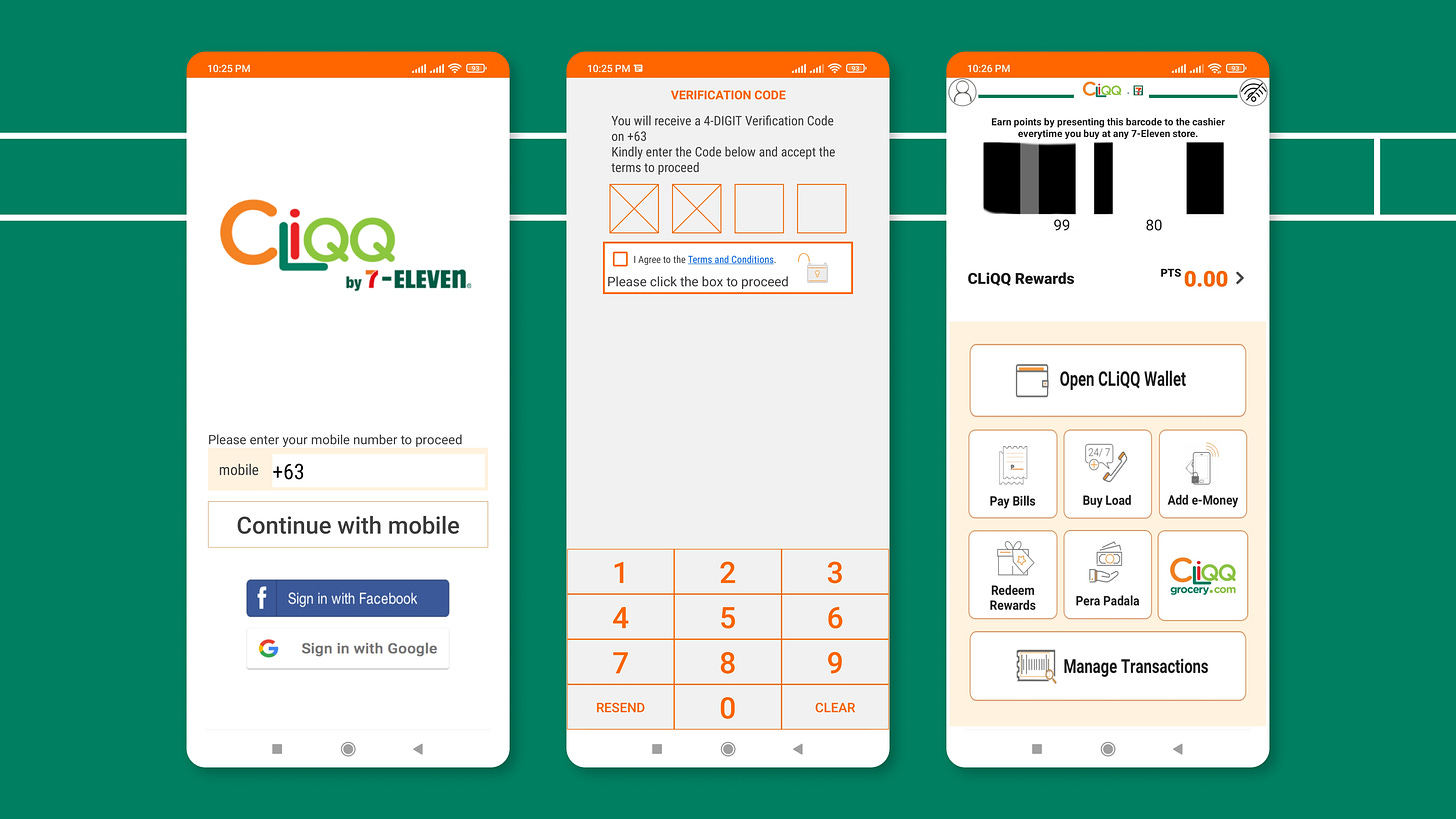 The current Sign in screen (left), the Verification Code screen (center), and the main screen (right)