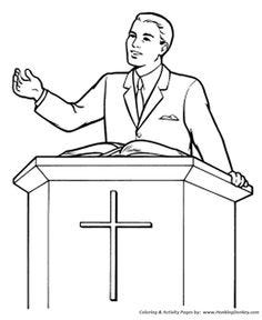 Church Coloring Activity Sheets | Preacher in the pulpit