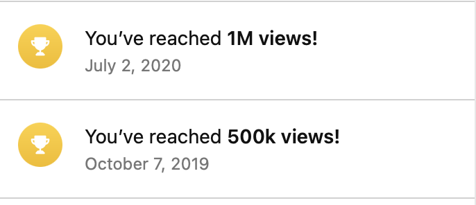 Screenshot showing Tom Dekan's Unsplash channel exceeding 500,000 views and 1 million views