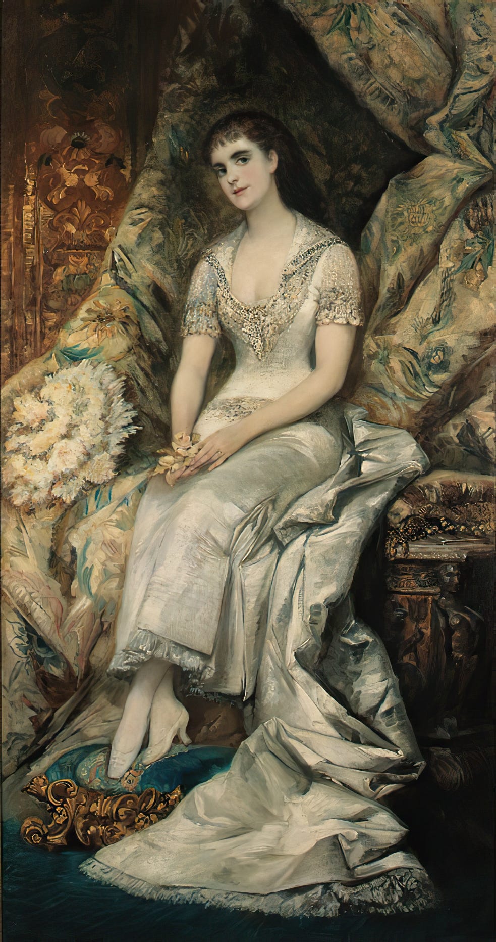 A Portrait Of A Seated Lady, Possibly Countess Bianca Teschenberg by Hans Makart